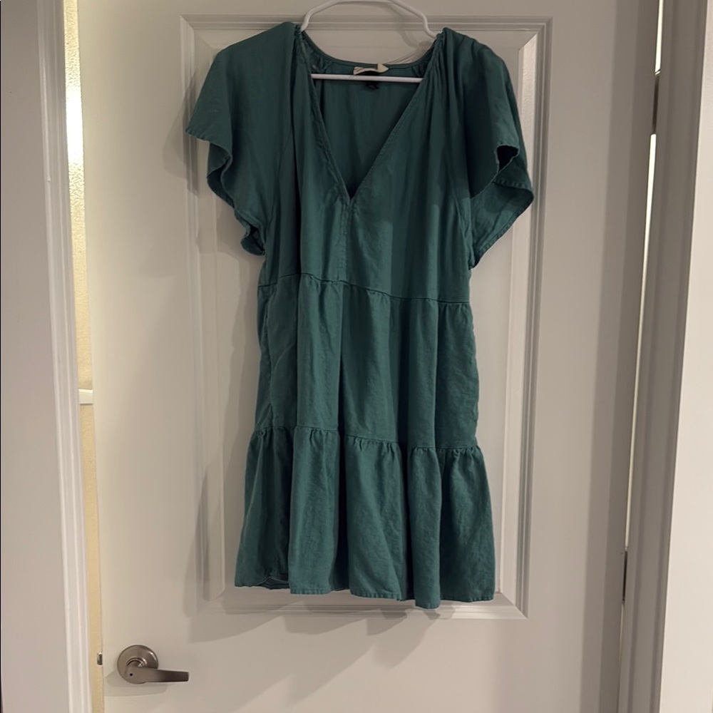 Teal V-Neck Tiered Dress